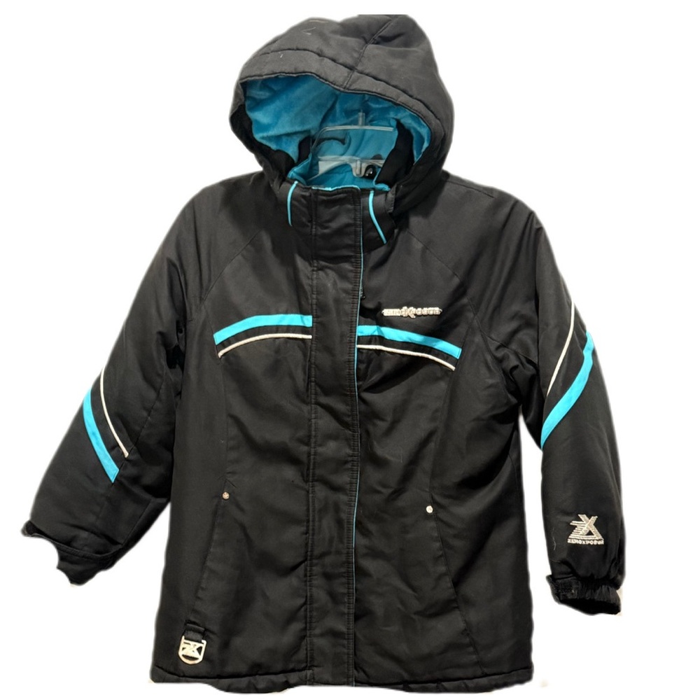 Zero Xposure Black and Blue Removable Fur Lined Hooded Jacket Size S 7/8 Kids